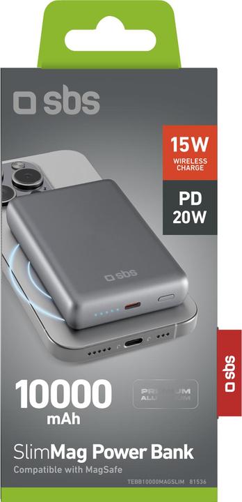 Actual product image SBS Powerbank 10.000mAh PD 20W MagSafe 15W aluminium (10000 mAh, 20 W, 37 Wh)