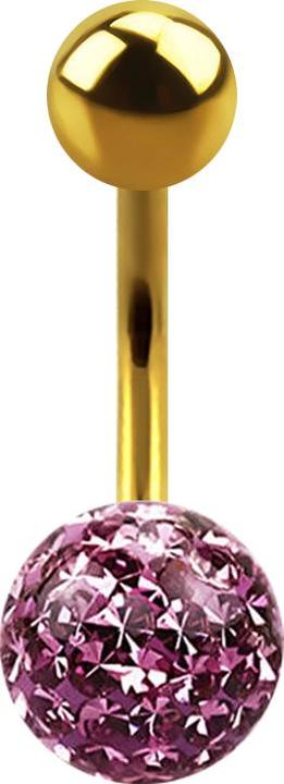 Star Piercing Banane vergoldet mit Kugel und Kristall Kugel hellviolett Epoxy Schutzschicht (ohne Messing, Titan G23)