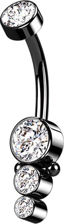 Star Piercing Banane Innengewinde schwarz Scheibe mit Kristall und drei Kristallen (Chirurgenstahl 316L)