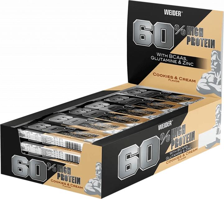 Produktbild Weider 60% Protein Bar (24 x 45g) (Cookies & Cream, 1 Stk., 1080 g)