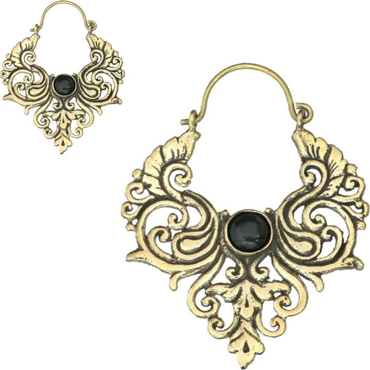 Star Piercing Ohrring vergoldet Mandala zwei Schwäne Onyx Stein (Messing, Mineralisch)