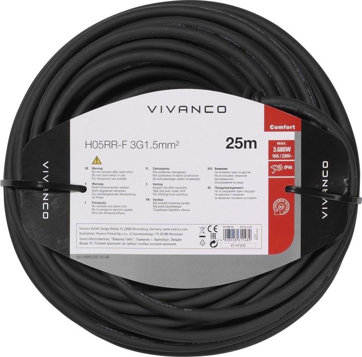 Image du produit Vivanco Câble d'extension extérieur 25m, prise Schuko - Noir (25 m, CEE 7/3)