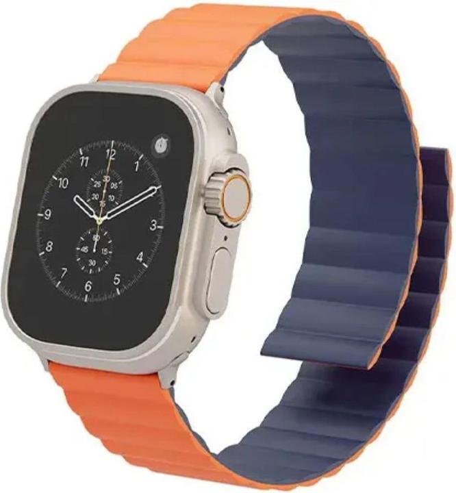 Actual product image Levelo Cosmo Magnet Silicone Watch Band for Apple Watch 45/44/42mm - Orange/Blue (Silicone)