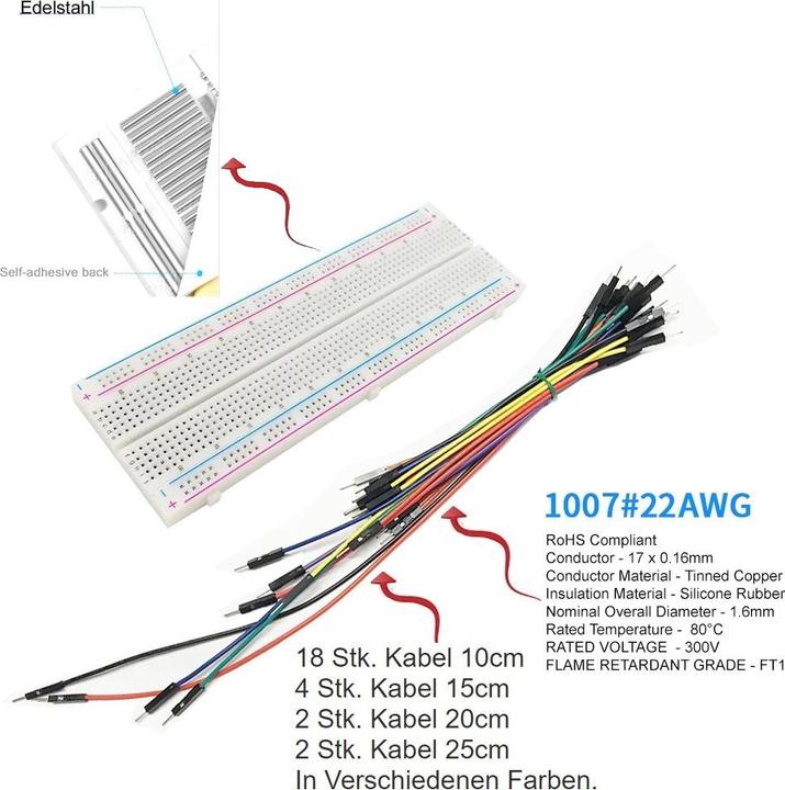 Immagine prodotto Play-Zone Foro griglia griglia plug-in breadboard con 26 pz. cavi di collegamento (Breadboard)