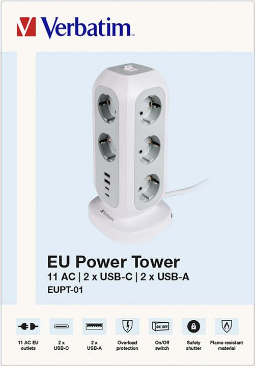 Verbatim EU Power Tower 11 (11 x, CEE 7/4, USB-C, USB-A, 2 m)