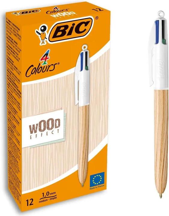 Actual product image Bic Retractable Ballpoint Pen 4 Colours Wood Style (Nature/white, 1 x)