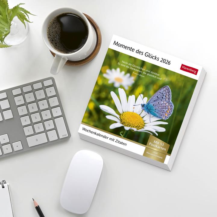 Produktbild Harenberg Momente des Glücks Postkartenkalender 2026 - Wochenkalender mit Zitaten, mit 53 Postkarte (Harter Einband, Deutsch)