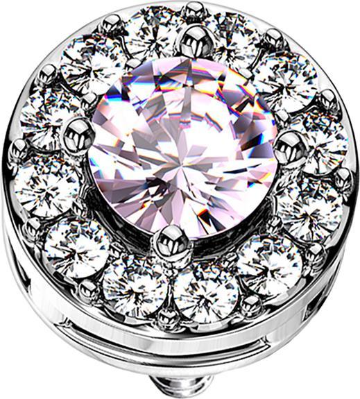 Star Piercing Dermal Anchor silber Kristallkreis mit grossem Kristall pink (Messing, Chirurgenstahl 316L)