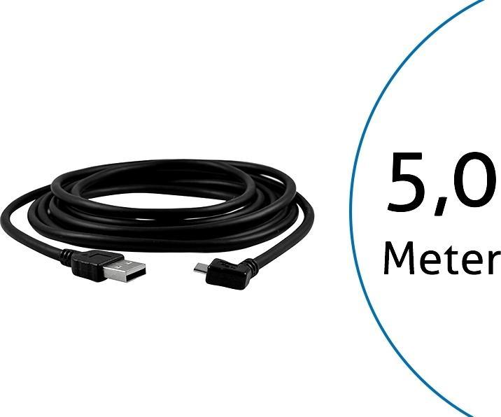 Actual product image TecLines TUC005B USB cable 5m from Micro-B plug angled 90 degrees to Type A plug, black (5 m, USB 1.0)