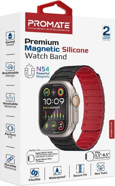 Produktbild ProMate MagBand-MS Black Apple Watch Armband (44 mm, 49 mm, 45 mm, 42 mm, Silikon)