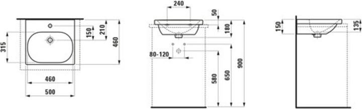 Produktbild Laufen Aufsatzwaschtisch LUA 50x46cm mit Überlauf ohne Hahnloch weiss (460 mm, 500 mm)