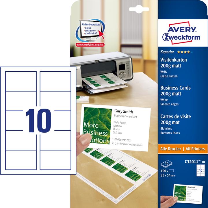 Actual product image Avery Superior Business Cards (200 g/m², 10 x, A4)