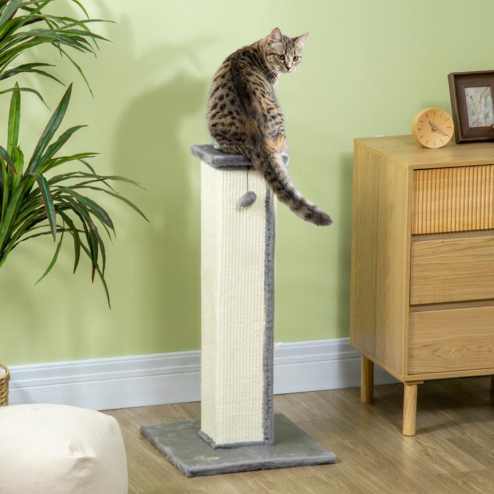 Produktbild PawHut Eckiger Kratzbaum mit Spielball (81 cm, Cremeweiss, Grau)