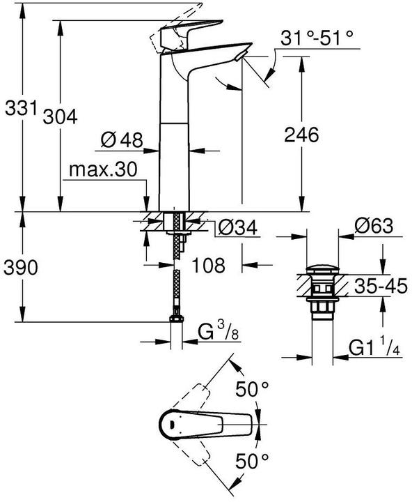 Actual product image Grohe Lavabo faucet Start Edge 1/2 XL-Size