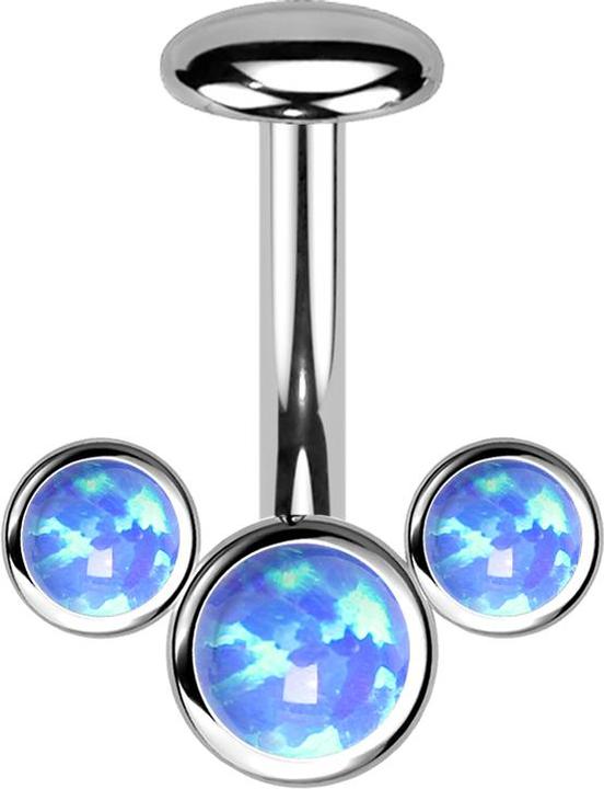Produktbild Star Piercing Threadless Labret-Stab Banane silber front drei Opale blau (Titan G23)