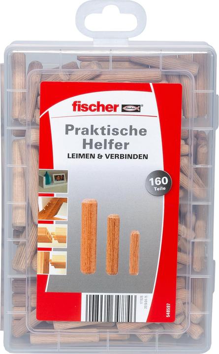 Produktbild Fischer Praktische Helfer Leimen & Verbinden, Sortimentbox mit 160 Holzdübeln, Set für sichere Verbi (1 Stk.)