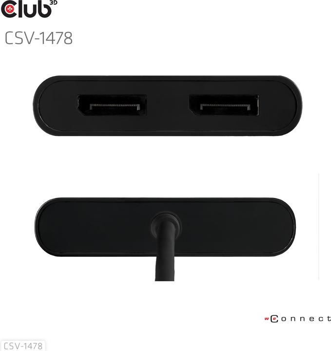 Actual product image Club 3D Club3D Adapter USB-C > 2x DP 4K@60Hz with USB-A Adapter St/Bu retail (USB-A, 27.50 cm)