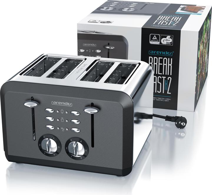 Produktbild Arendo Edelstahl Toaster 4 Scheiben, Automatik, Edelstahl, Wärmeisolierendes Doppelwandgehäuse, grau