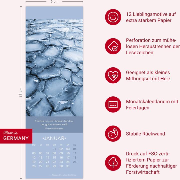 Produktbild Gute Gedanken Lesezeichen & Kalender 2026 (6 x 18 cm, Harter Einband, Deutsch)