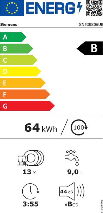 Energie-Label Siemens SN53ES06UE iQ300 Einbau-Geschirrspüler 60 cm