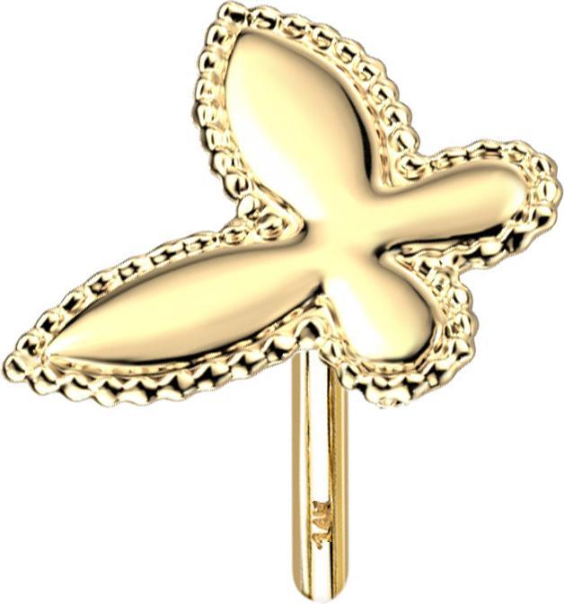 Star Piercing Threadless 14k gold Schmetterling mit Kugelrand (14k Gold, ohne Messing)