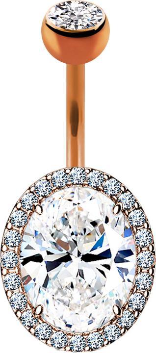 Star Piercing Banane rosegold Gepflastertes Schild oval (Messing, Chirurgenstahl 316L)
