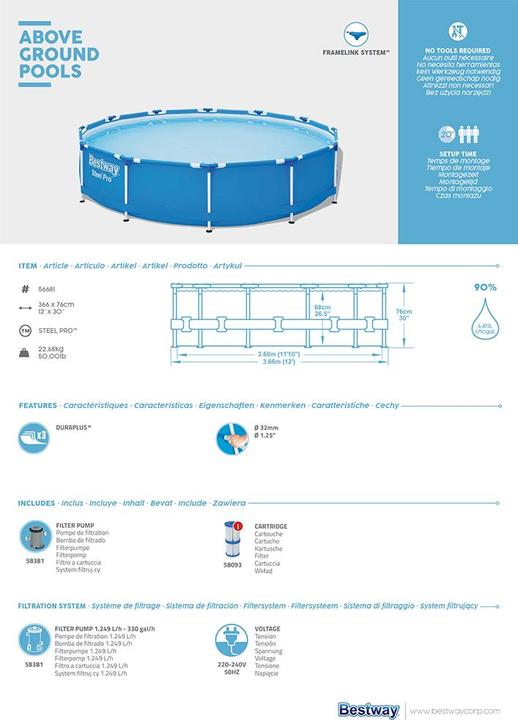 Produktbild Bestway Steel Pro Pool Set (Ø 366 x 76 cm)