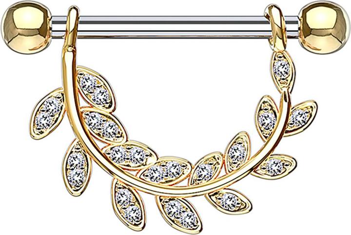 Star Piercing Barbell hängende Kristallblätter 14k vergoldet (Messing, Chirurgenstahl 316L)