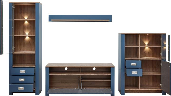 Actual product image Innostyle Dijon wall unit wood-based material Parisian Blue/Haveleiche Cognac LED lighting