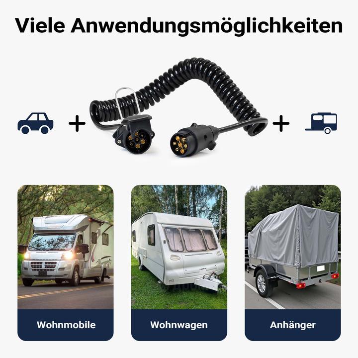 Image du produit Wiltec 7-poliges Spiralkabel 3m Anhängerkabel PVC Verlängerungskabel Stecker Buchse