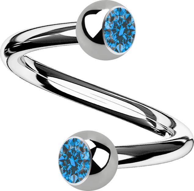 Actual product image Star Piercing Micro Spirale silber mit zwei Kugeln Kristall hellblau (without brass, Titanium G23)