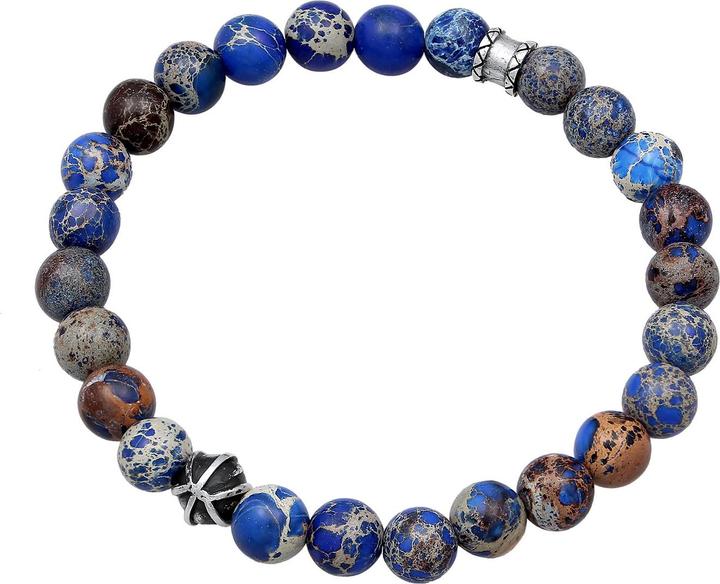 Image du produit Kuzzoi Bracelet Hommes Agate Bleue Perles Oxydée Argent 925 (23 cm, Agate, Plastique, Argent sterling 925)