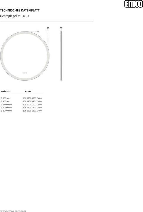 Produktbild Emco MI 310+ LED-Lichtspiegel, rund, Lichtausschnitt umlaufend, Touch-Bedienfeld, 109