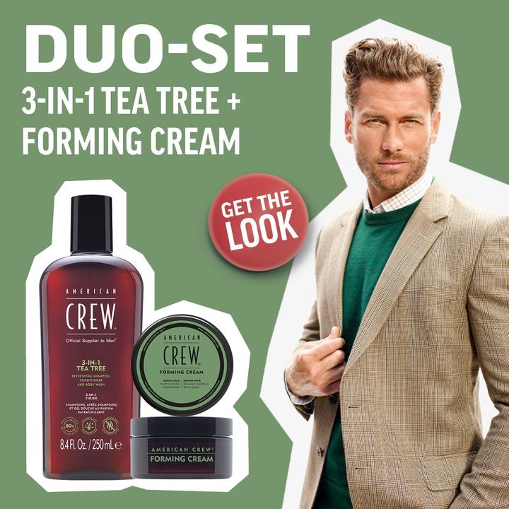 Actual product image American Crew Holiday Duo Set: 3-in-1 Tea Tree Shampoo, Conditioner & Body Wash 250ml + Forming Creation (Liquid shampoo)