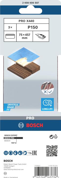 Actual product image Bosch Professional Zubehör PRO X440 sanding belt, 75 x 457 mm, G150 (150)