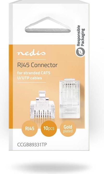 Productafbeelding Nedis RJ45 plug | RJ45 Doorvoer | Gestrand UTP CAT5 | Recht | Verguld | 10 stuks | PVC | T (UTP, CAT5e, 0.02 m)