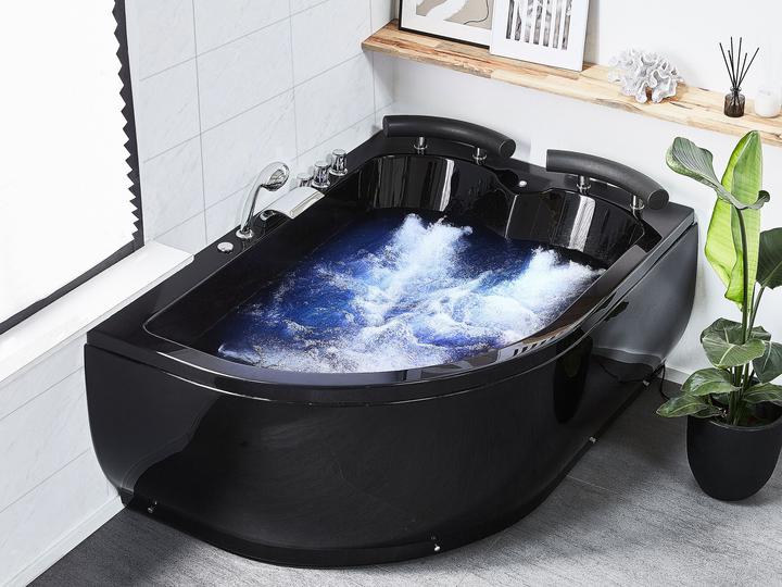 Produktbild Beliani Whirlpool Badewanne schwarz Eckmodell mit LED links 160 x 113 cm PARADISO (427 l, 155 cm, 110 cm)