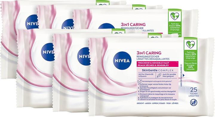 Produktbild NIVEA Reinigungstücher 3in1 Pflegend Multipack 6 x 25 St. (Reinigungstücher)