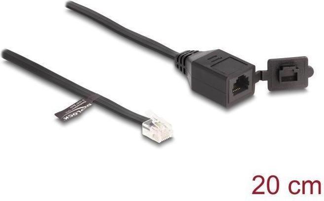 Actual product image Delock Cable RJ12 plug to RJ12 socket with sealing cap 20 cm black