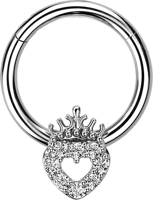 Immagine prodotto Star Piercing Anello a micro segmenti con cuore incernierato in argento e cristalli in argento e corona (Ottone, Acciaio chirurgico 316L)