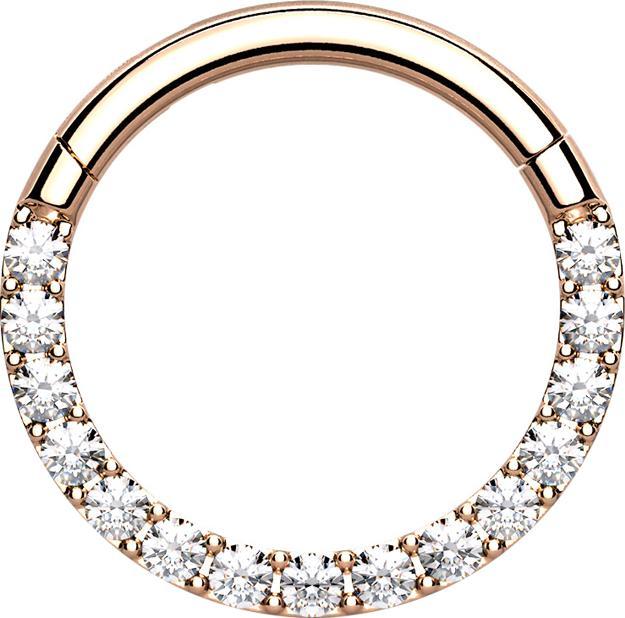 Actual product image Star Piercing Micro segment ring hinged rose gold front crystals silver (without brass, Surgical steel 316L)