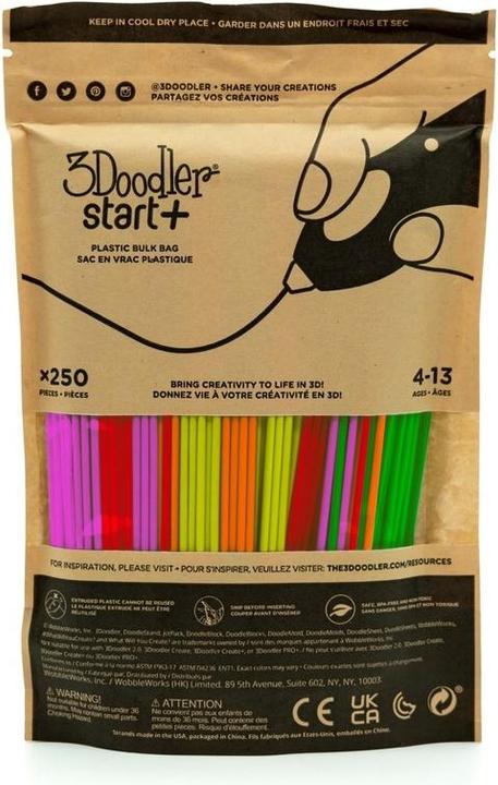 Image du produit 3Doodler Filament Start+ 250 rouge fluo orange fluo vert fluo jaune fluo rose fluo / Neon compostable (1 g, Multicolore)