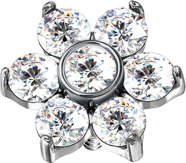 Star Piercing Dermal Anchor Blume Kristall silber (ohne Messing, Chirurgenstahl 316L)