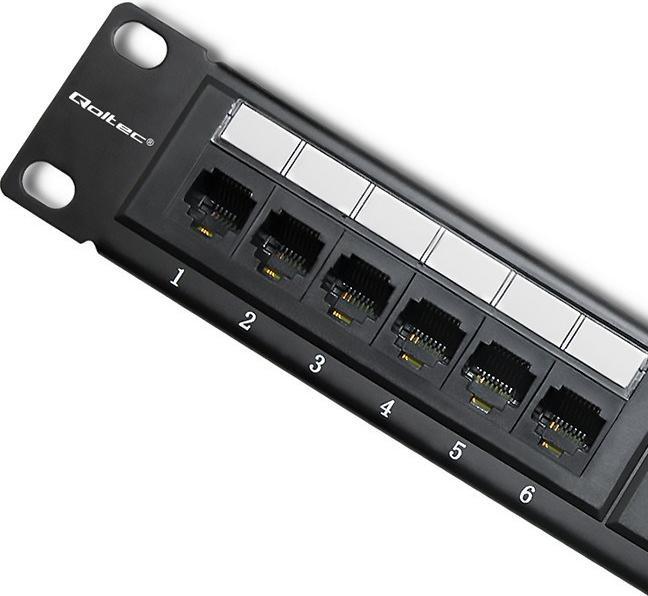 Produktbild Qoltec 54474 Patchpanel RACK 24 Anschlüsse Cat 6 UTP Schwarz