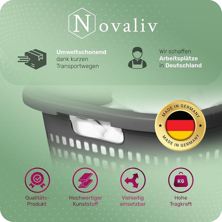 Produktbild Novaliv Wäschekorb mit 3 Griffen 25L Anthrazit, Wäschebox Set Wäscheeimer Wäschebehälter für Bad Wäs (25 l)