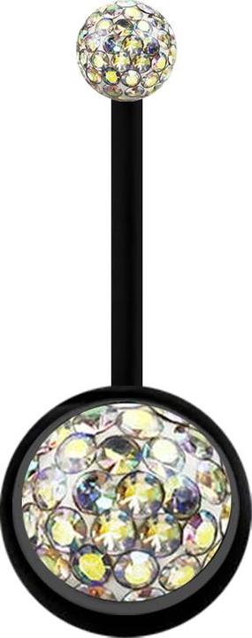 Actual product image Star Piercing Banane schwarz mit zwei Kristallkugeln multicolor Epoxy Schutzschicht (Bioflex, without brass)