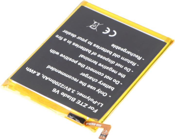 Produktbild AccuCell Akku passend für ZTE Blade V6, Li-Polymer, 3,8V, 2200mAh, 8,4Wh, built-in, ohne Werkzeug