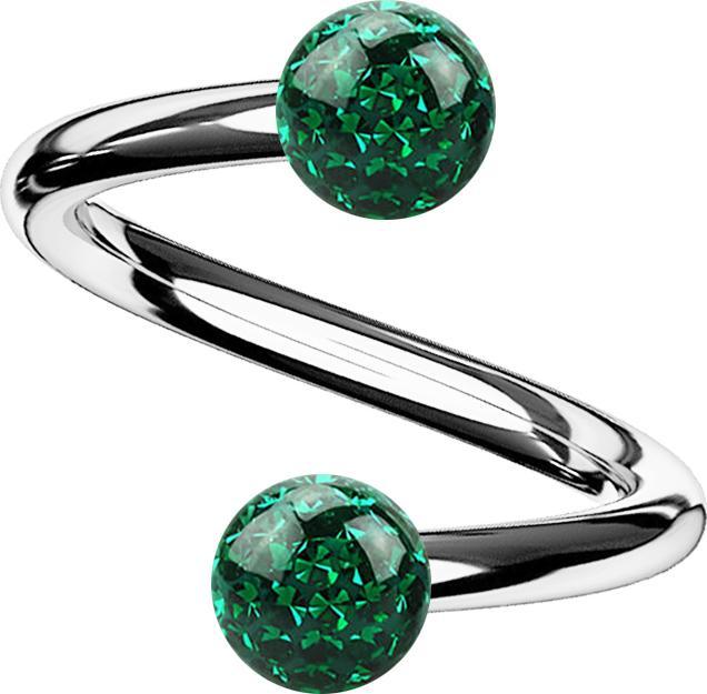 Image du produit Star Piercing Spirale silber mit zwei Kristallkugeln grün Epoxy Schutzschicht (sans laiton, Titane G23)