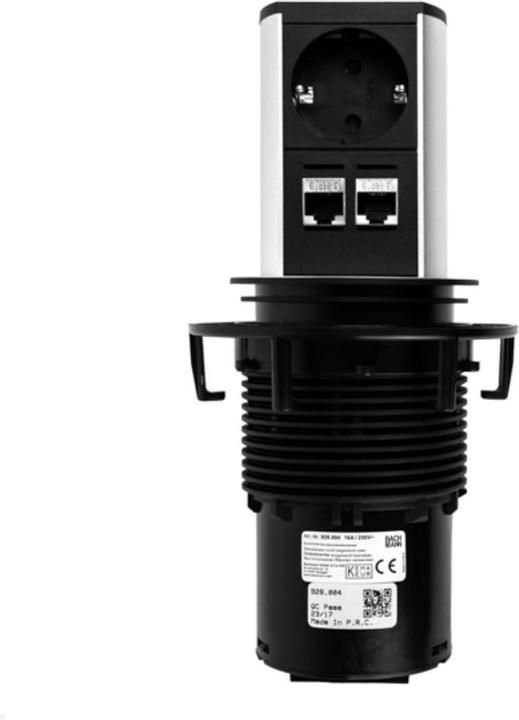 Actual product image Bachmann ELEVATOR power strip 1x Schuko 2x LAN chrome matt (1 x, CEE 7/3, RJ45, 0.50 m)