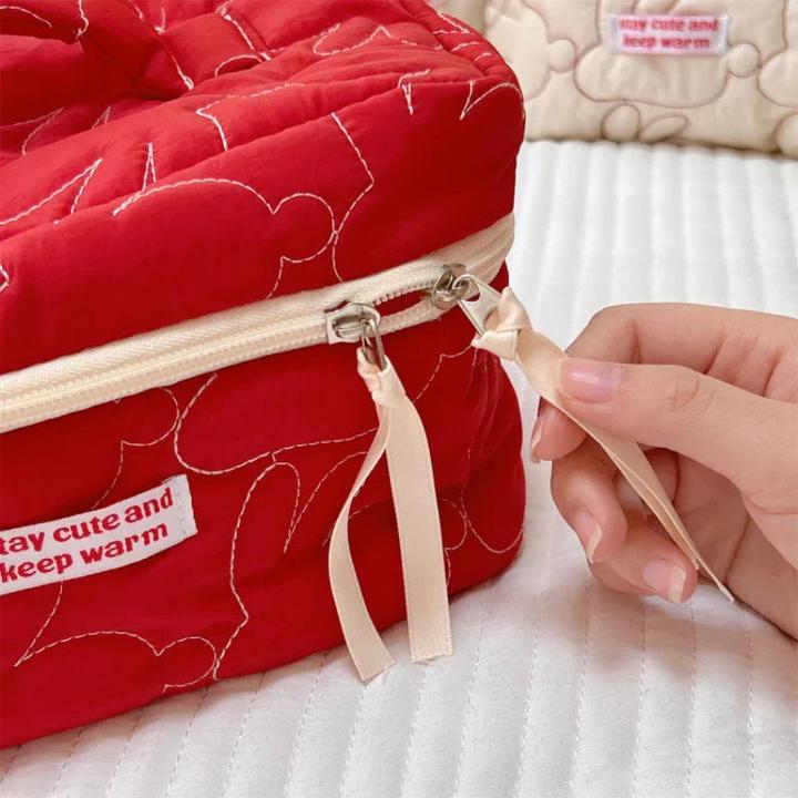 Image du produit Only-Bags.Store Sac cosmétique en coton matelassé à rabat Etuis de maquillage Pochette d'organisation de voyage